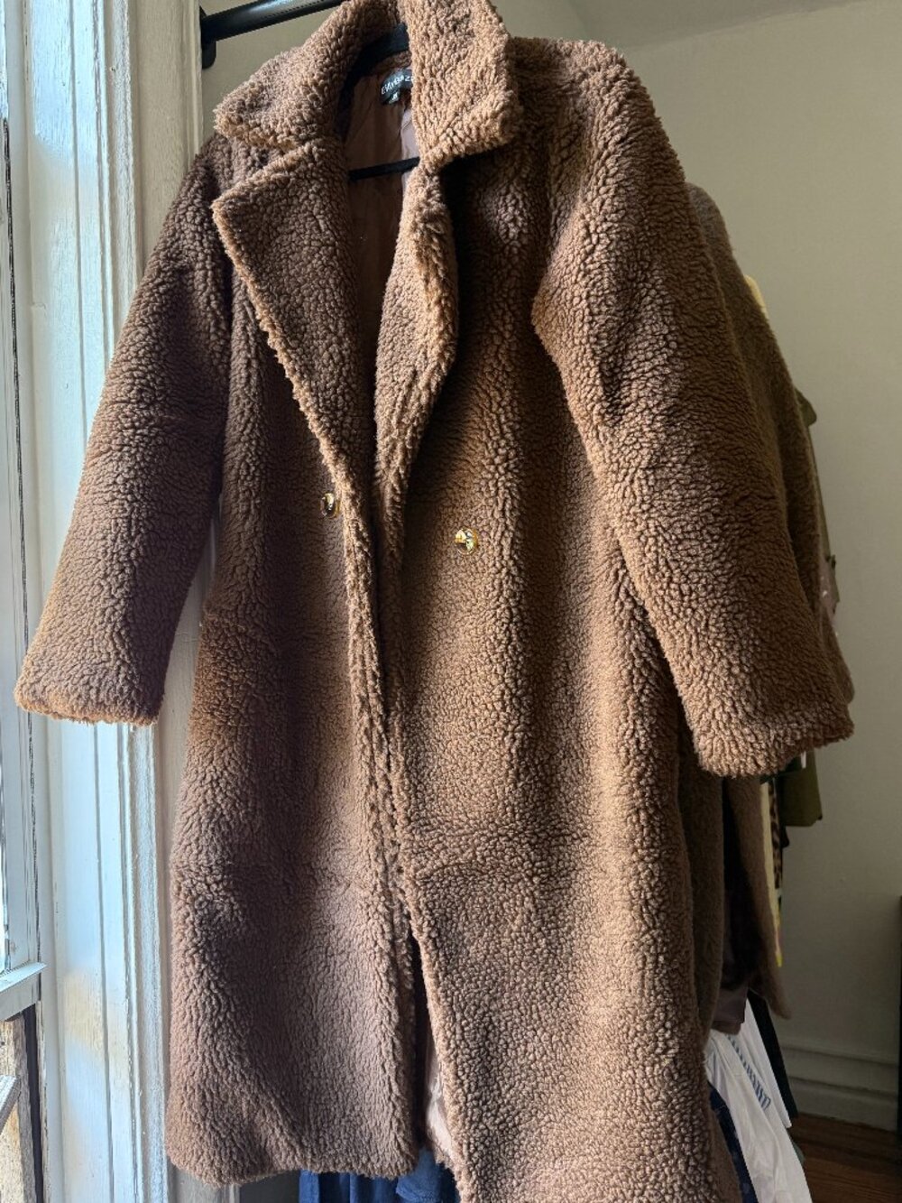 Elly Bazaar Teddy Coat Camel Long Double Breasted